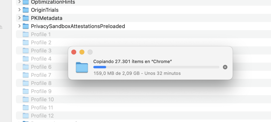 migrar perfiles deGoogle Chrome en MacOs