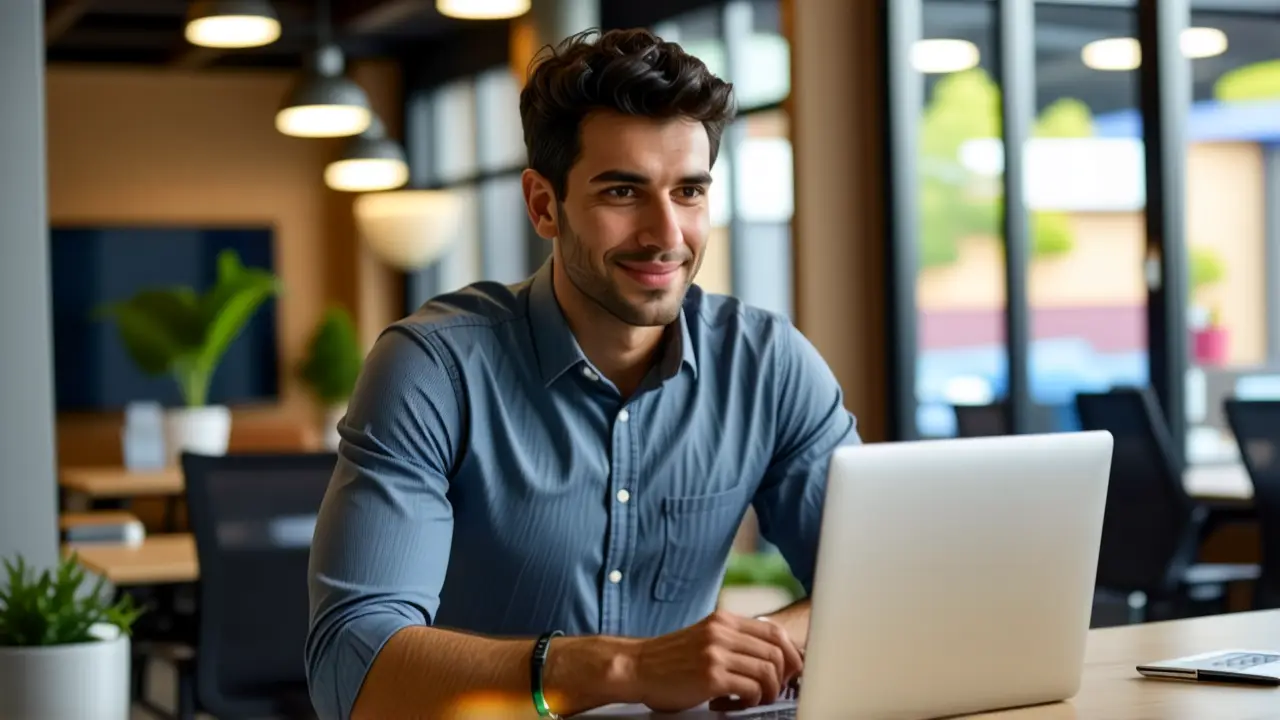 Un hombre moderno trabaja eficientemente en su oficina