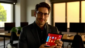 Un hombre elegante en traje frente a la ventana