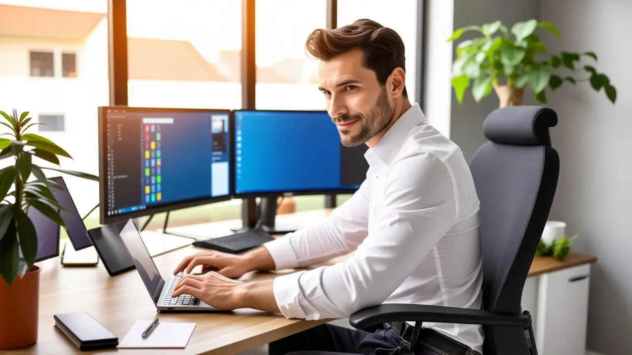 Cambiar Escritorios Windows 10: Guía Rápida 3 Un hombre concentrado trabaja en su oficina
