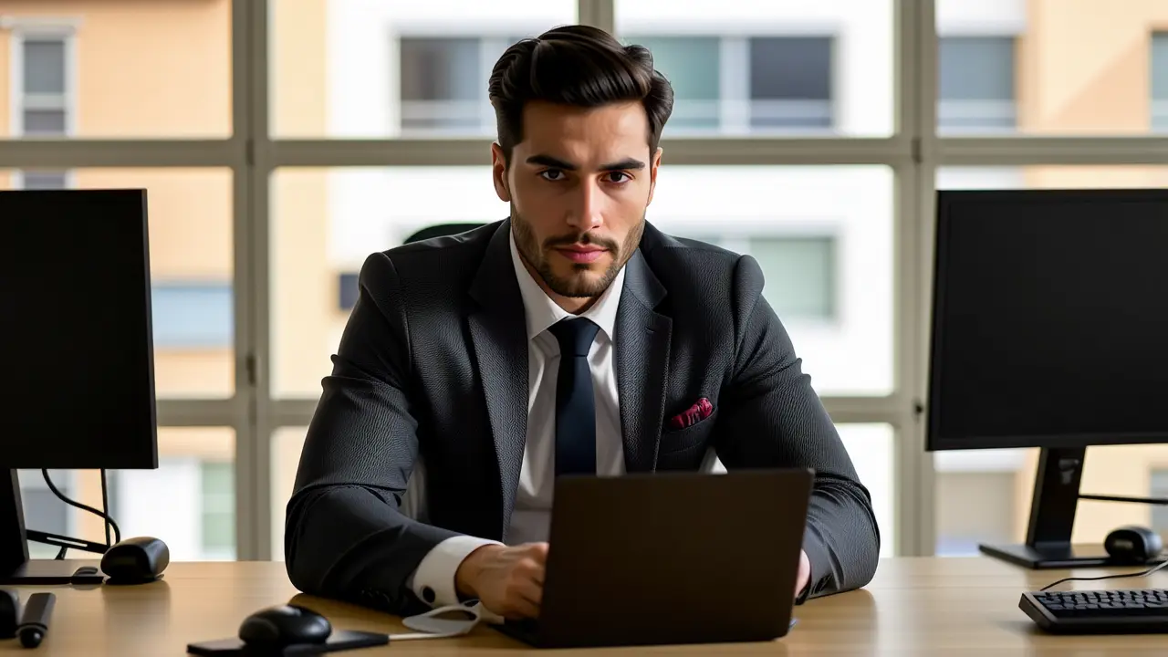 Cambiar Escritorios Windows 10: Guía Rápida 4 Un hombre pensativo trabaja en un despacho moderno