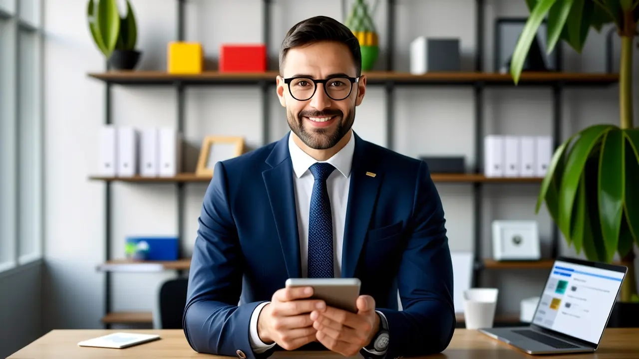 Un hombre profesional luce en un estudio moderno