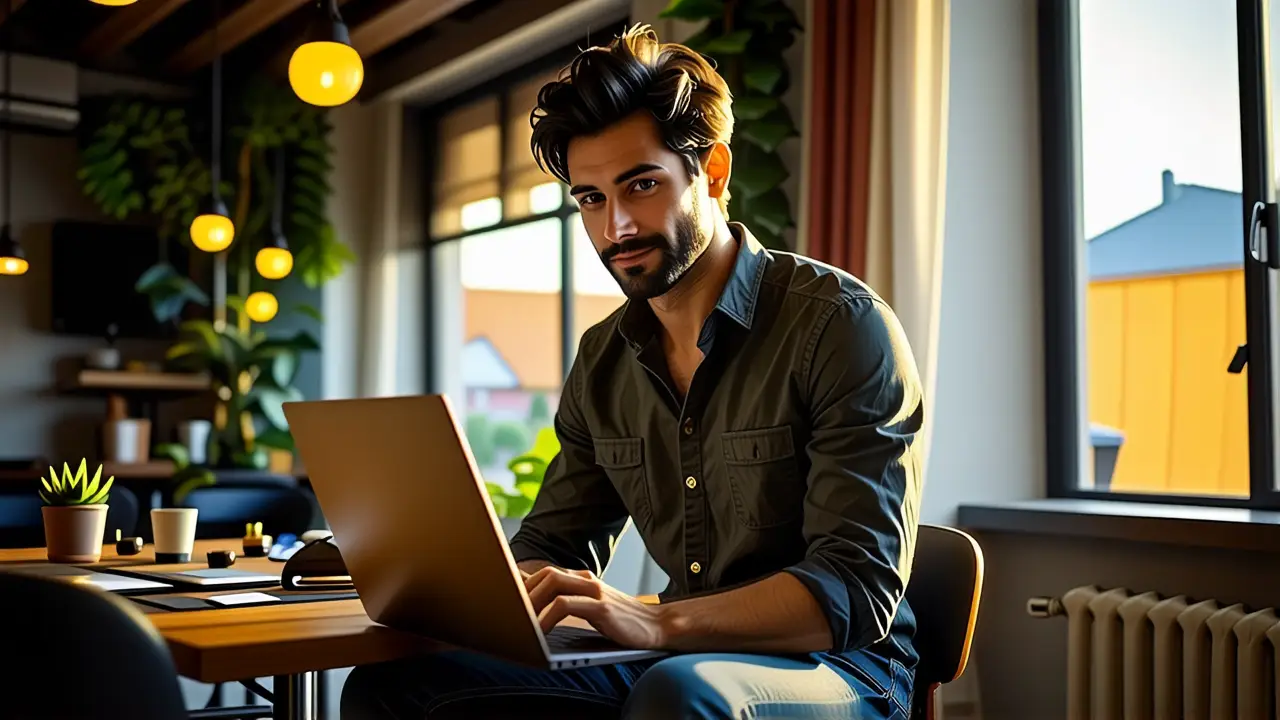 Un hombre atractivo luce en un hogar cálido