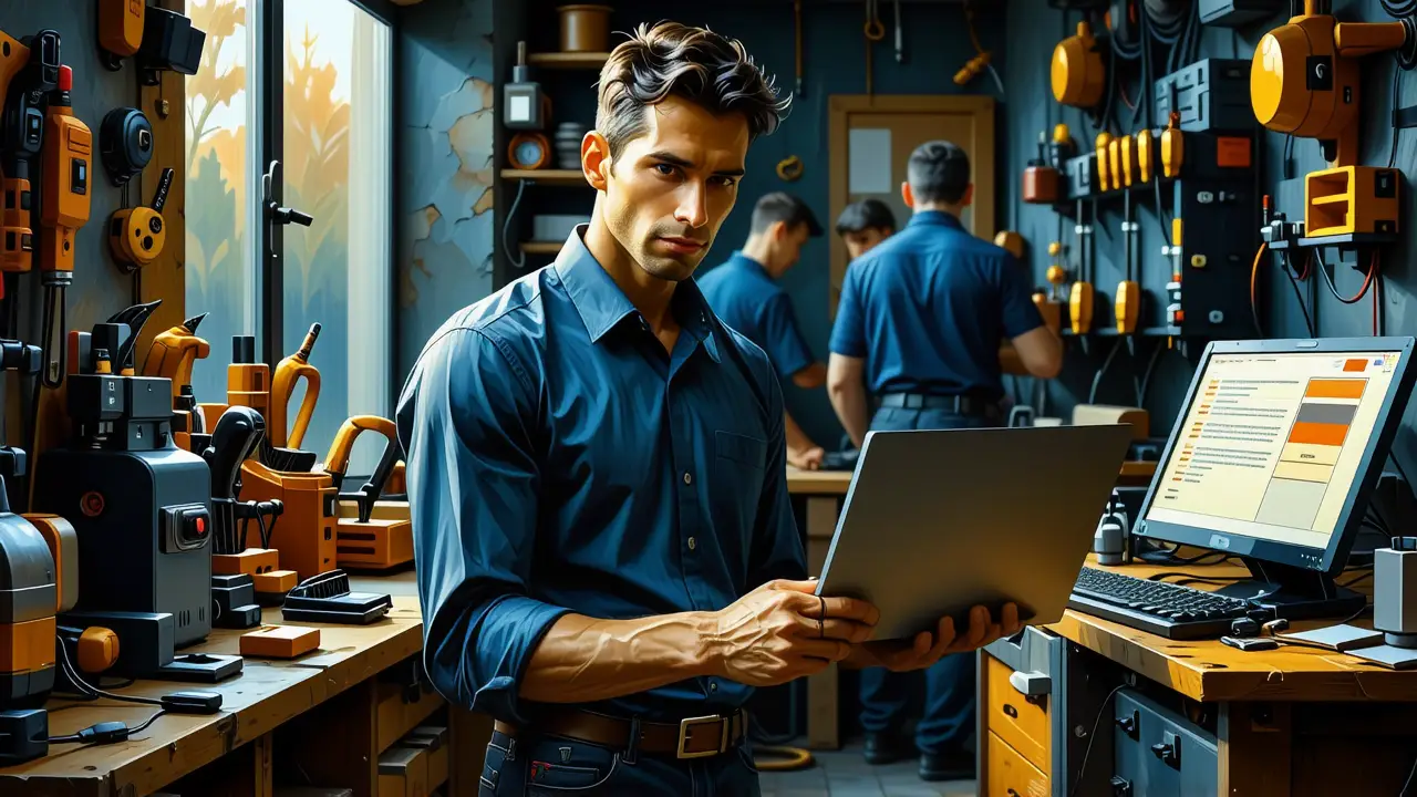 Un hombre pensativo examina errores en su portátil