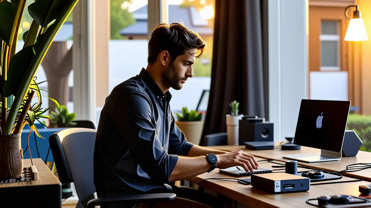 Un hombre pensativo trabaja en su oficina moderna