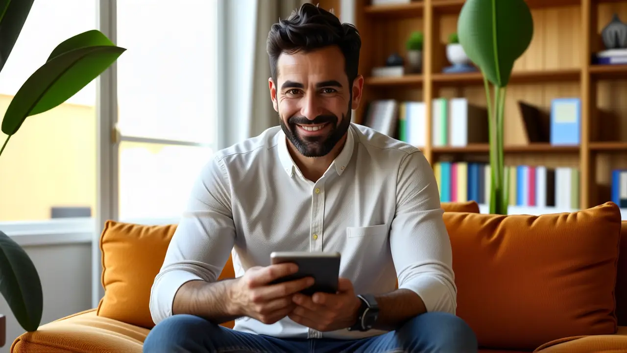 Un hombre casual en un hogar moderno