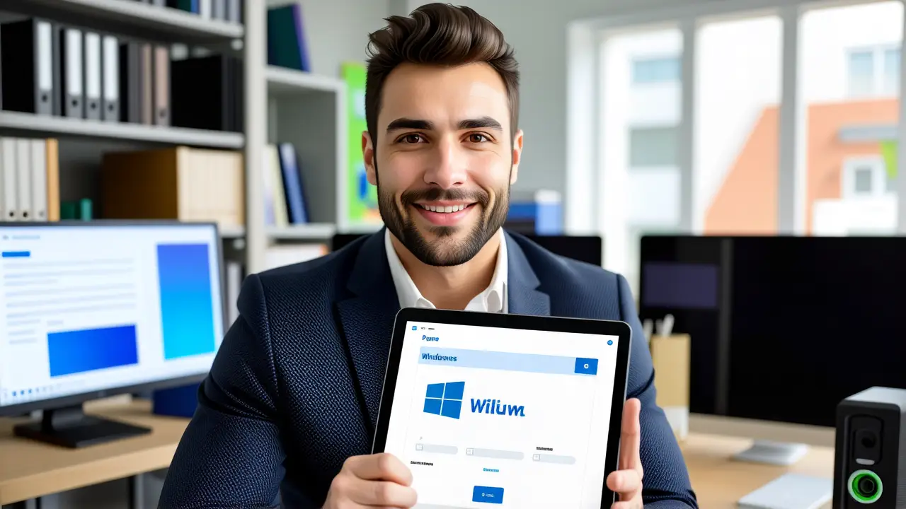 Comprar Licencias Windows Baratas: Guía Completa 3 Un hombre moderno usa una tableta en oficina