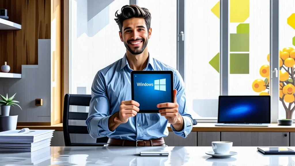 Un hombre moderno muestra una licencia digital