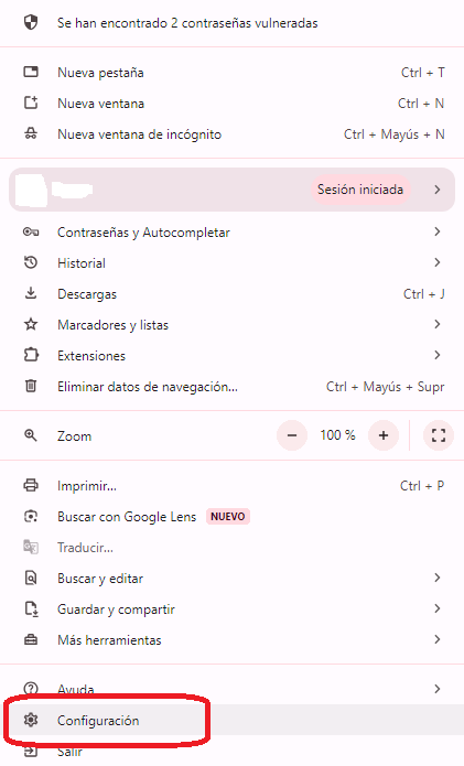 entrar a la configuracion de chrome