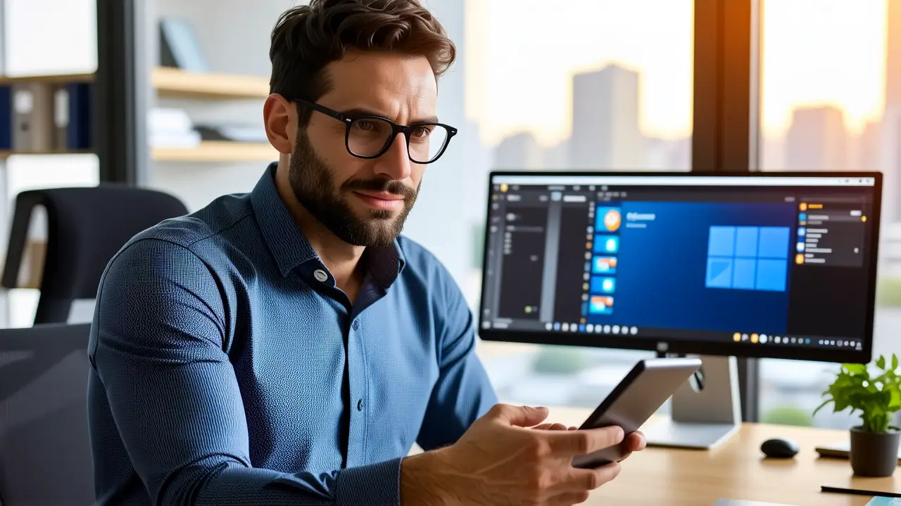 Un hombre examina la actualización en su tableta