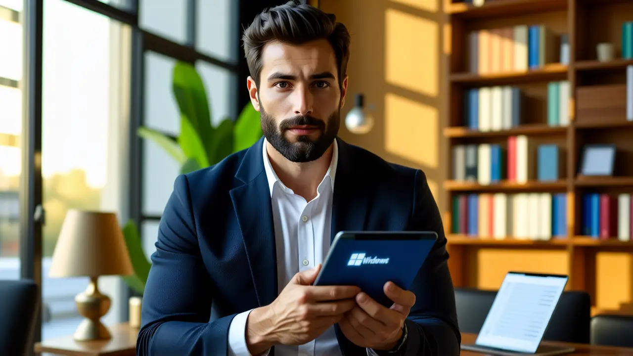 Hombre moderno con tablet: eficiencia tecnológica tranquila