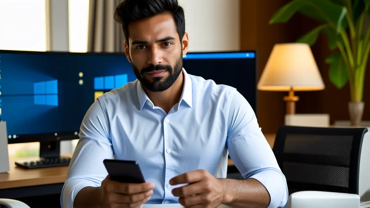 Un hombre moderno examina una actualización en su tableta