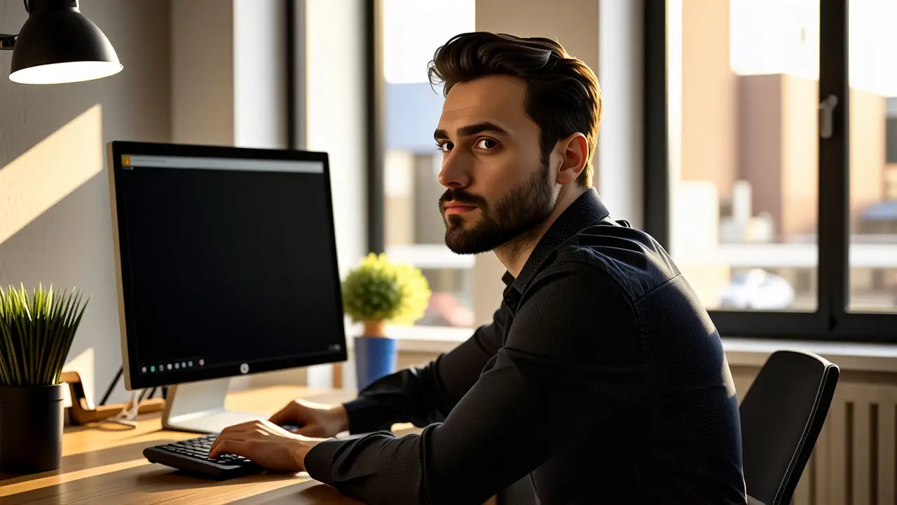 Un hombre pensativo en oficina moderna