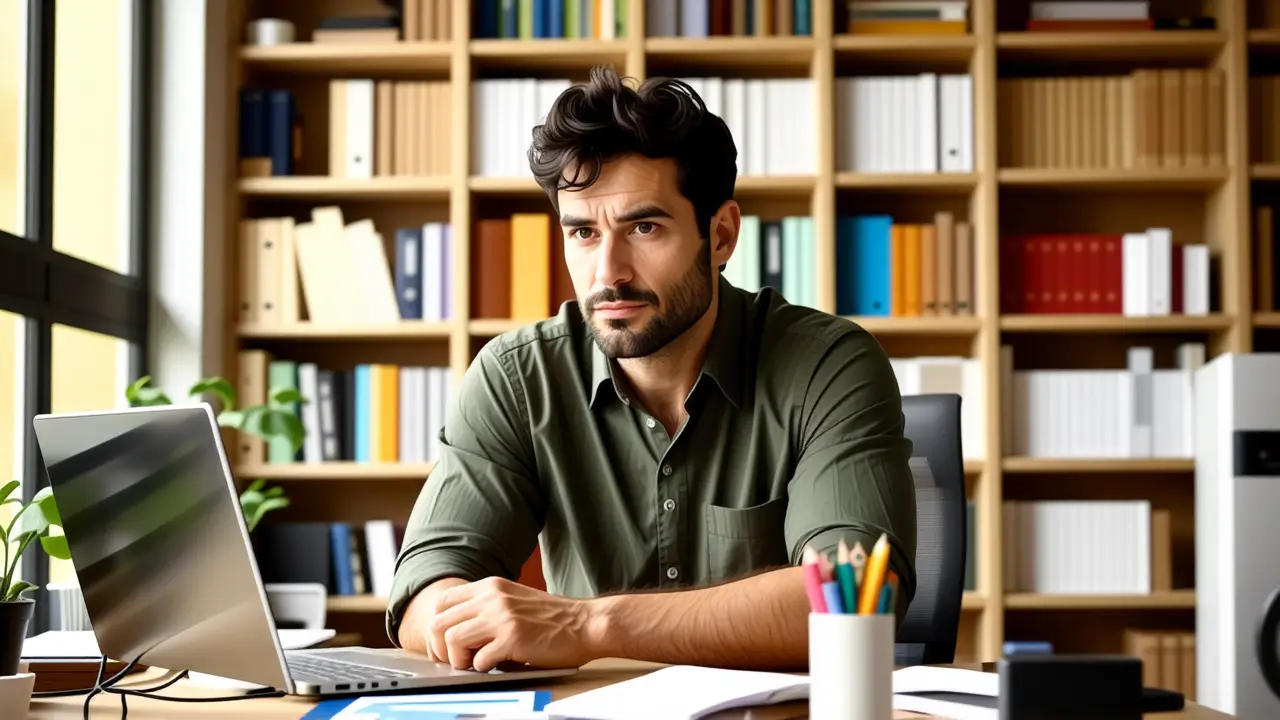 Un hombre pensativo luce en un hogar moderno