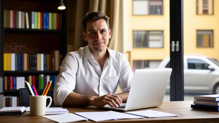 Un hombre pensativo en un estudio minimalista