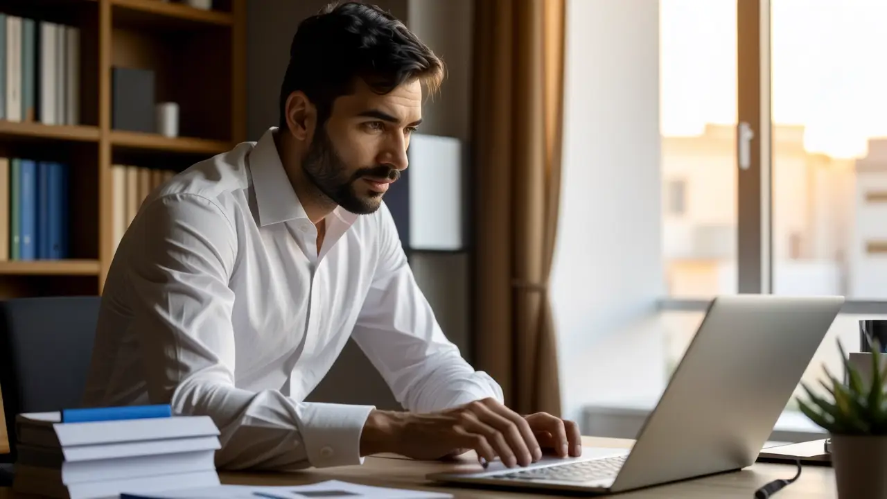 Un hombre pensativo resuelve problemas en casa