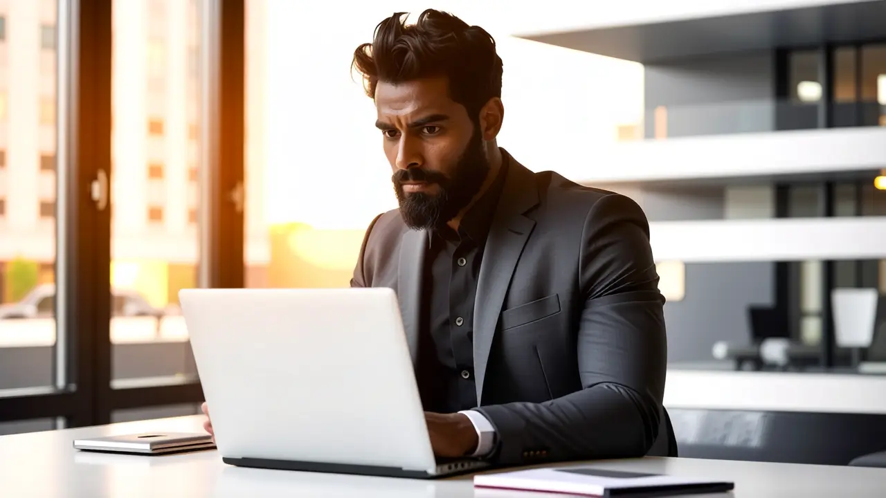 Un hombre pensativo luce en un estudio moderno