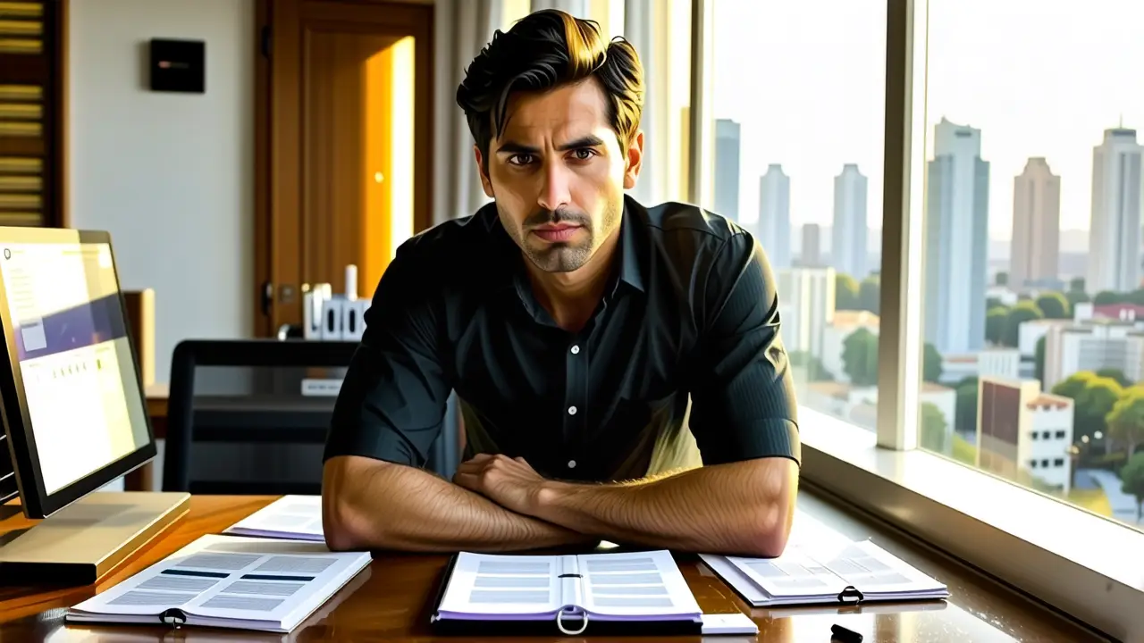 Un hombre pensativo en un espacio moderno