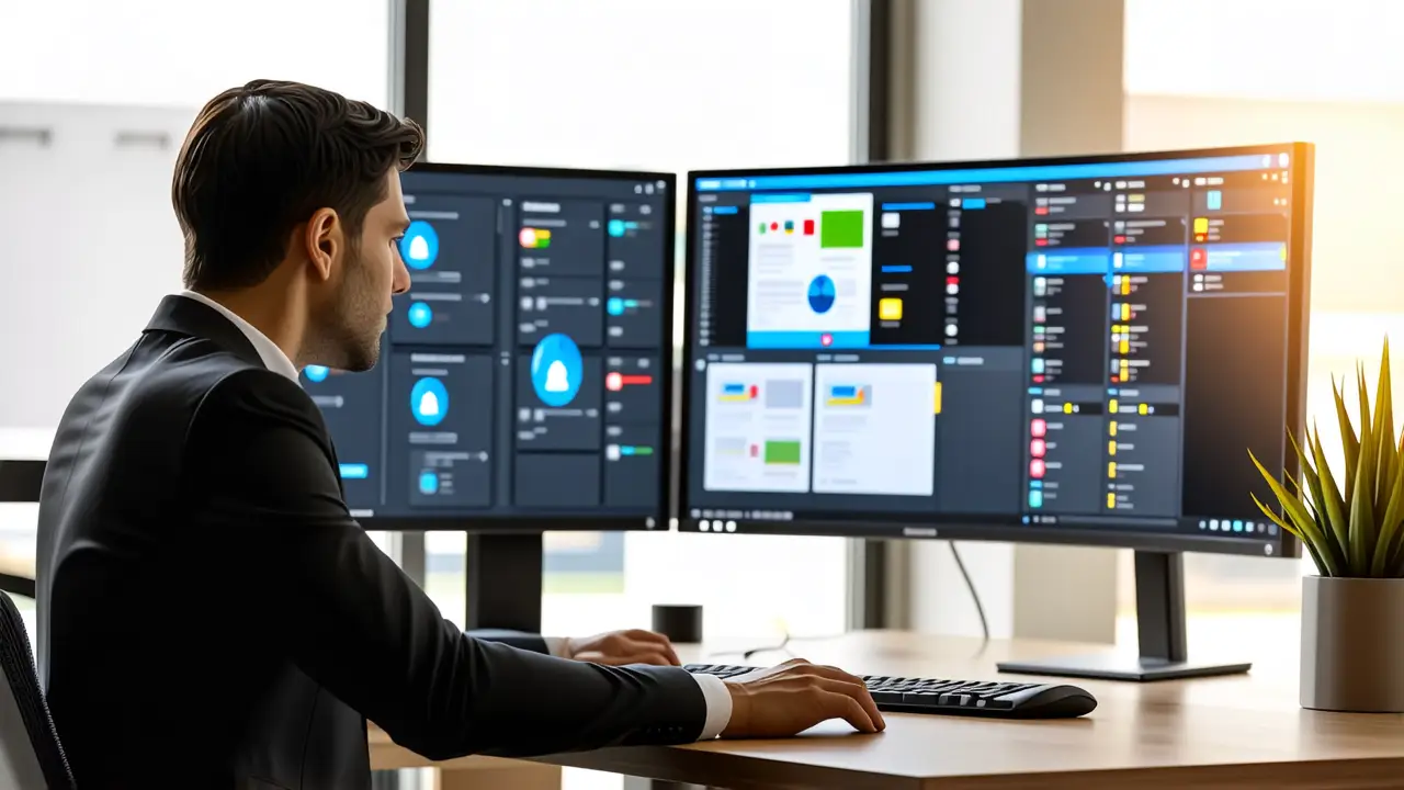 Un hombre moderno trabaja en productividad digital