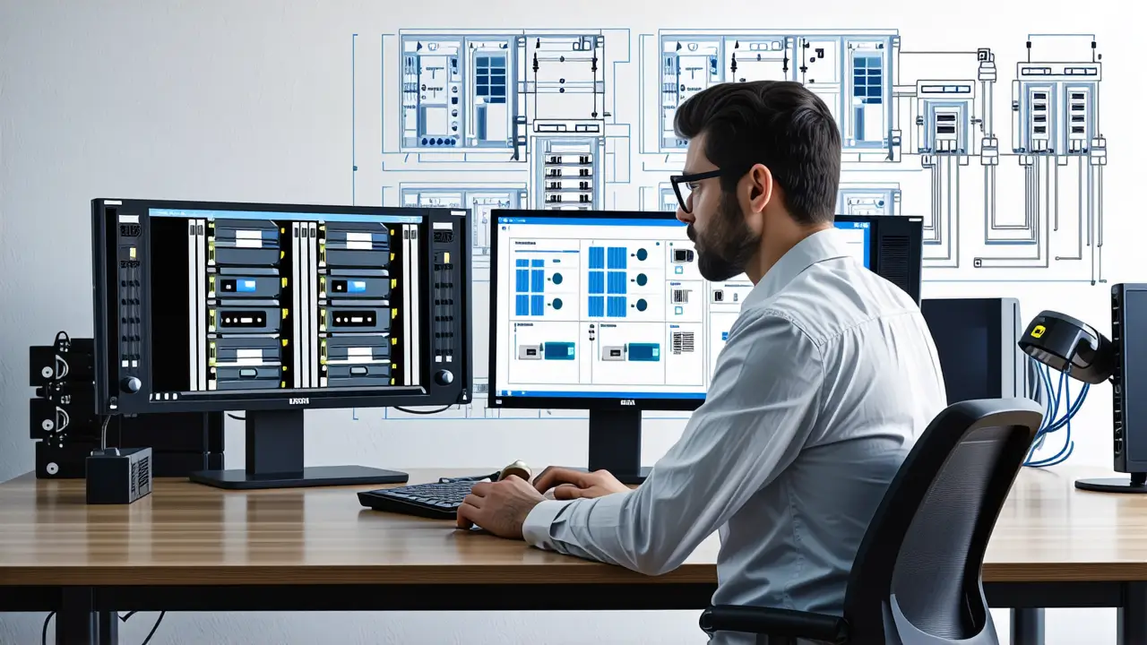 Un hombre serio analiza configuración RAID técnica