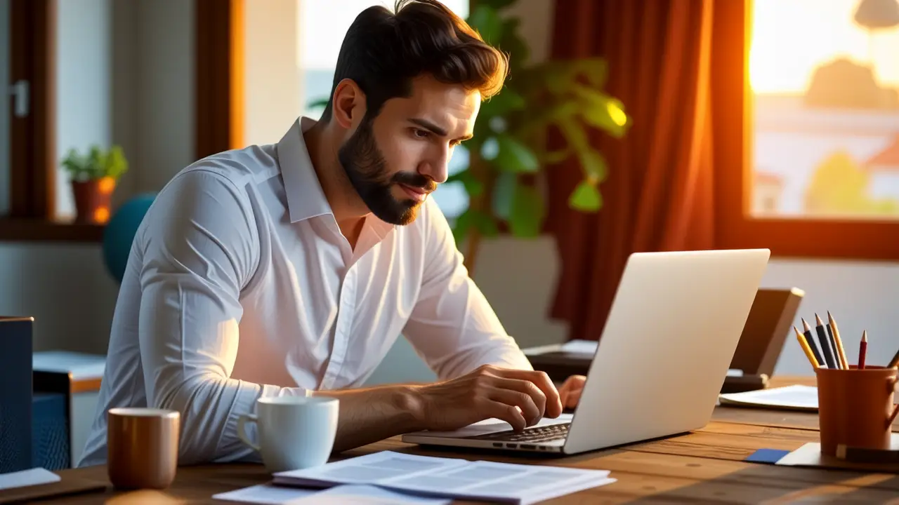 Fondo de Pantalla Bloqueado: Guía Paso a Paso Windows 10 5 Un hombre pensativo trabaja en su estudio