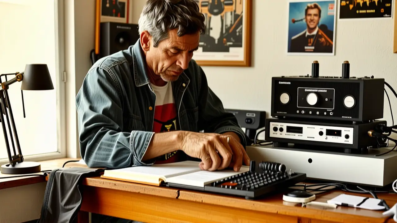 Como grabar música en un CD: Grabar CD MP3 fácil 2 Un hombre concentrado graba música en casa