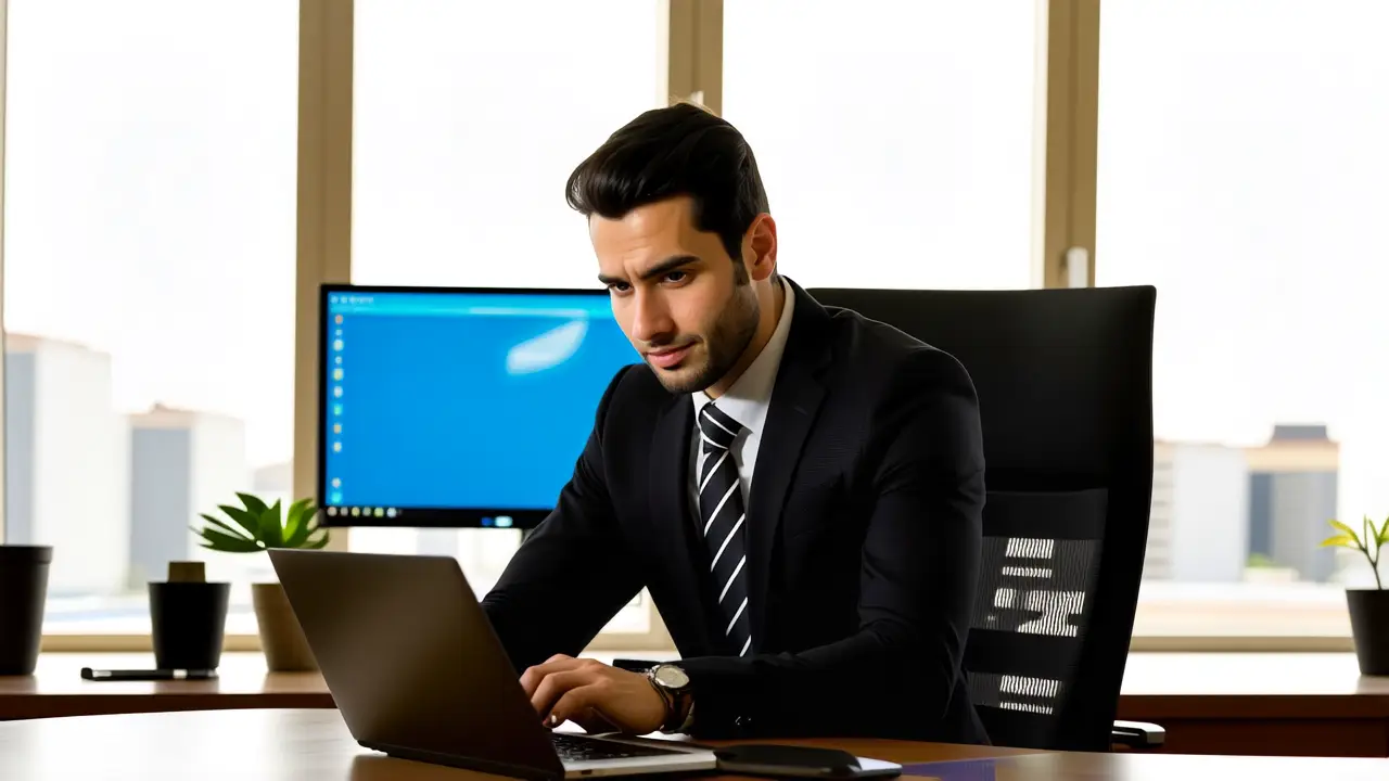Habilitar Escritorio Remoto Windows 11: Guía Completa 4 Un hombre moderno trabaja en su oficina