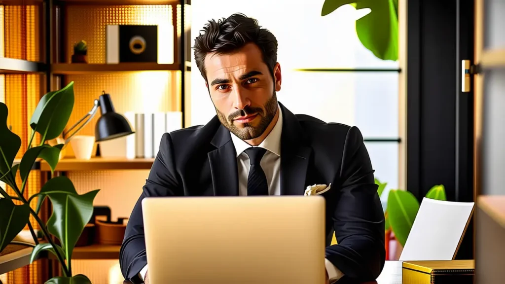 Un hombre serio luce en estudio moderno