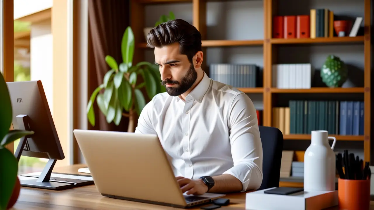 Habilitar Escritorio Remoto Windows 11: Guía Completa 1 Un hombre pensativo trabaja en su estudio