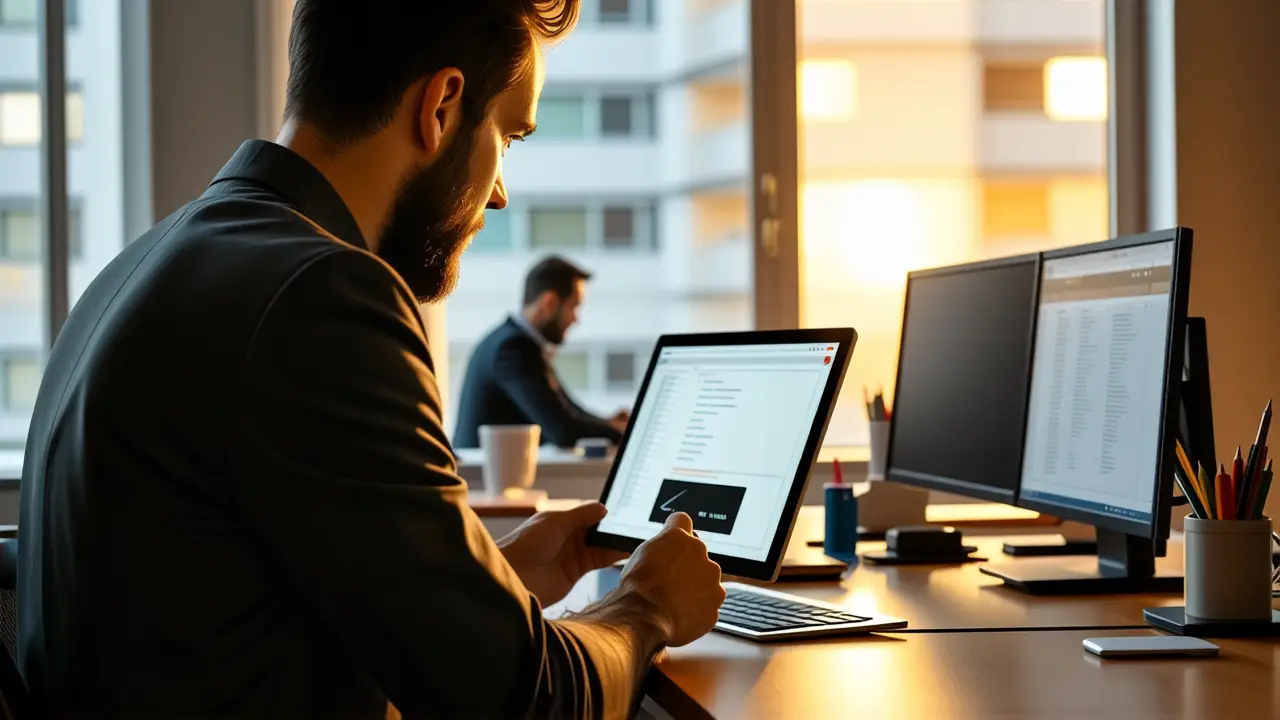 Habilitar Escritorio Remoto Windows 11: Guía Completa 2 Un hombre serio configura seguridad informática