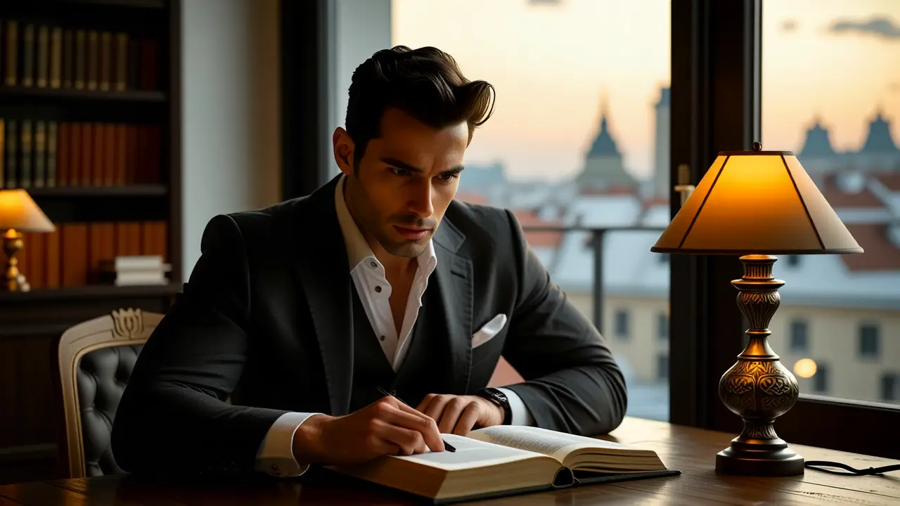 Un hombre pensativo estudia en un despacho moderno