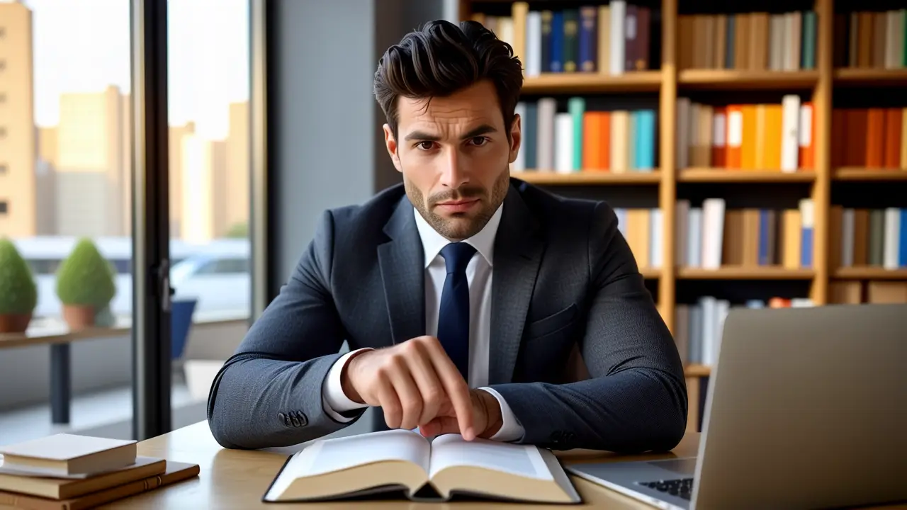 Un hombre en oficina crea hipervínculos con atención