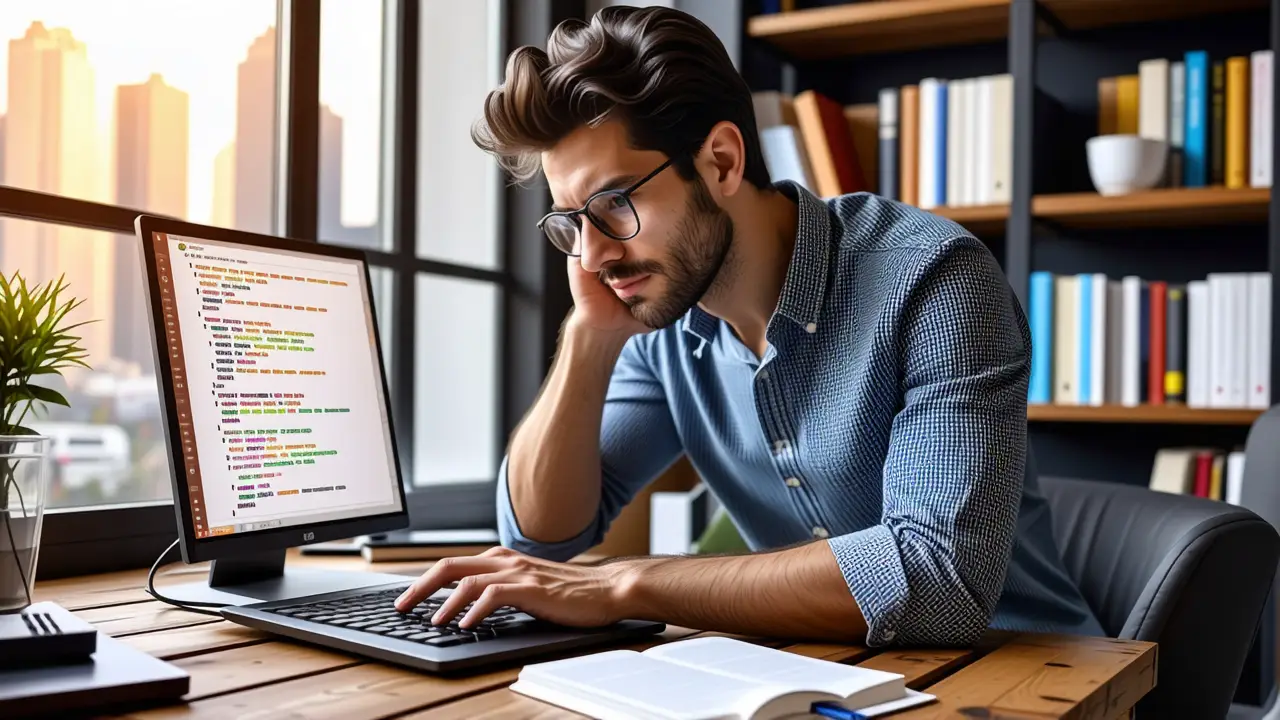 Un hombre examina código en un hogar moderno