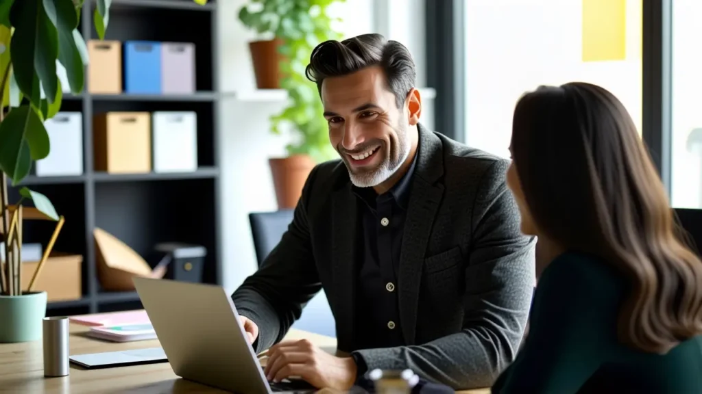 Un hombre serio colabora en un estudio moderno