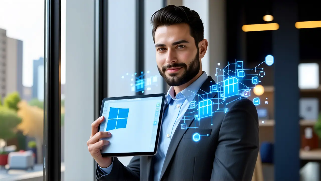 Iniciar con Windows: Automatiza el Inicio en Windows 11 4 Un hombre moderno usa una tableta en estudio
