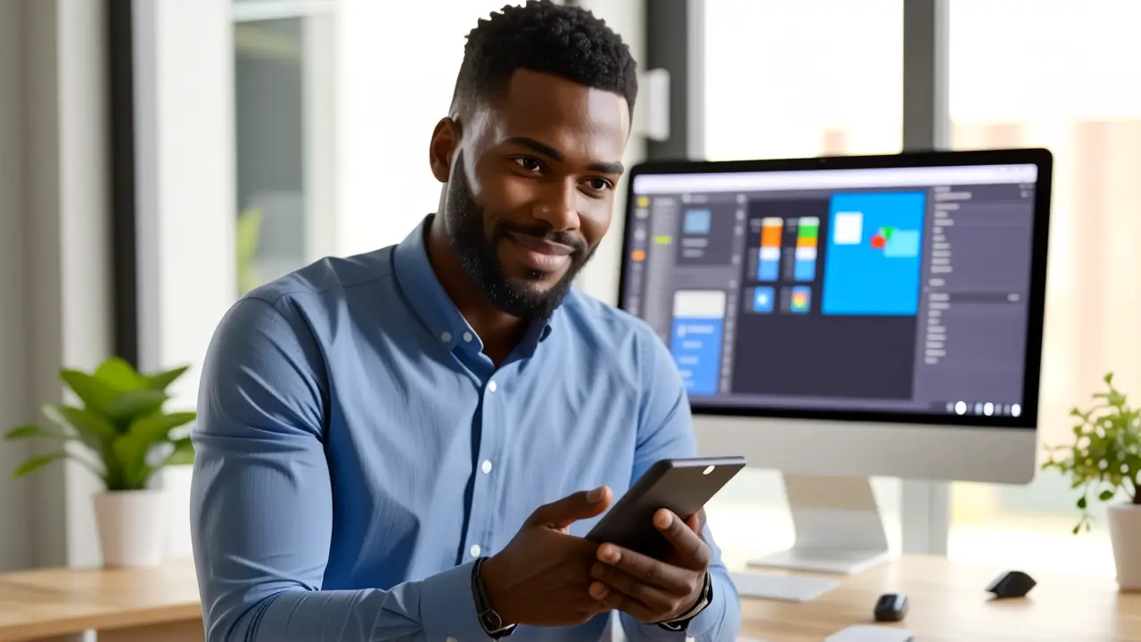 Iniciar con Windows: Automatiza el Inicio en Windows 11 2 Un hombre moderno usa una tableta en oficina