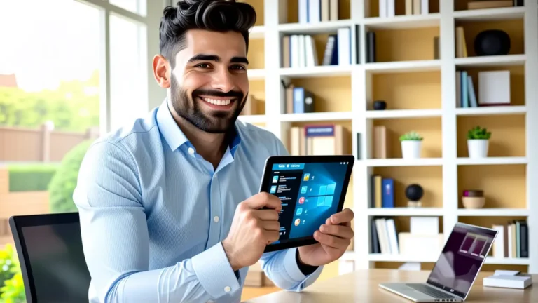 Un hombre moderno usa una tableta en casa