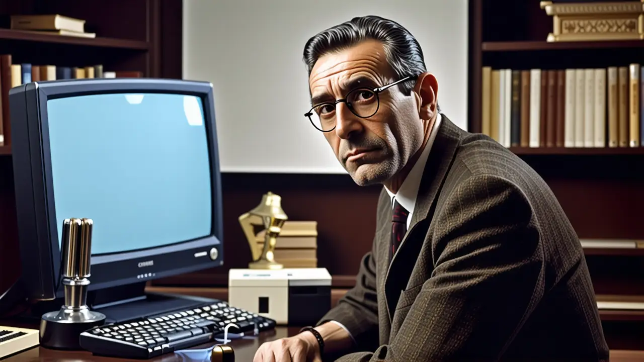 Windows NT OS: Historia y Evolución Microsoft 5 Un hombre contemplativo en la tecnología del pasado