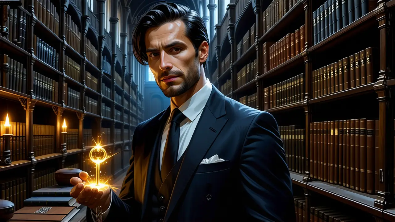 Un hombre en traje sostiene una llave mágica