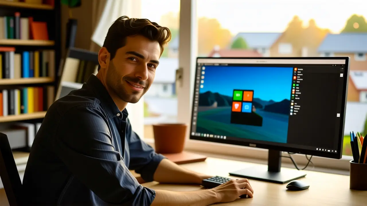 Configurar Dos Pantallas Windows 11: Guía Completa 1 Hombre concentrado en oficina moderna y cálida