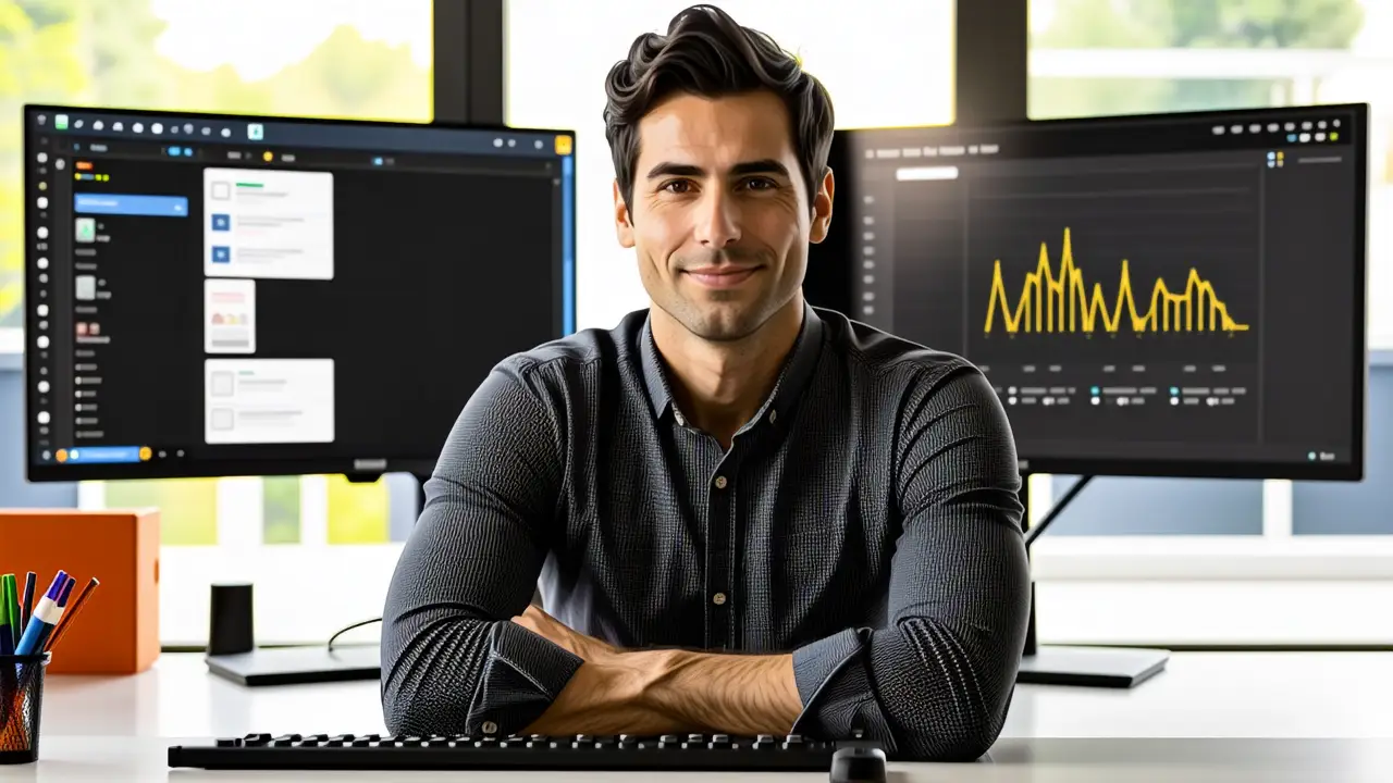 Configurar Dos Pantallas Windows 11: Guía Completa 2 Un hombre se muestra en estudio digital