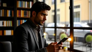 Un hombre pensativo en Barcelona luce elegante