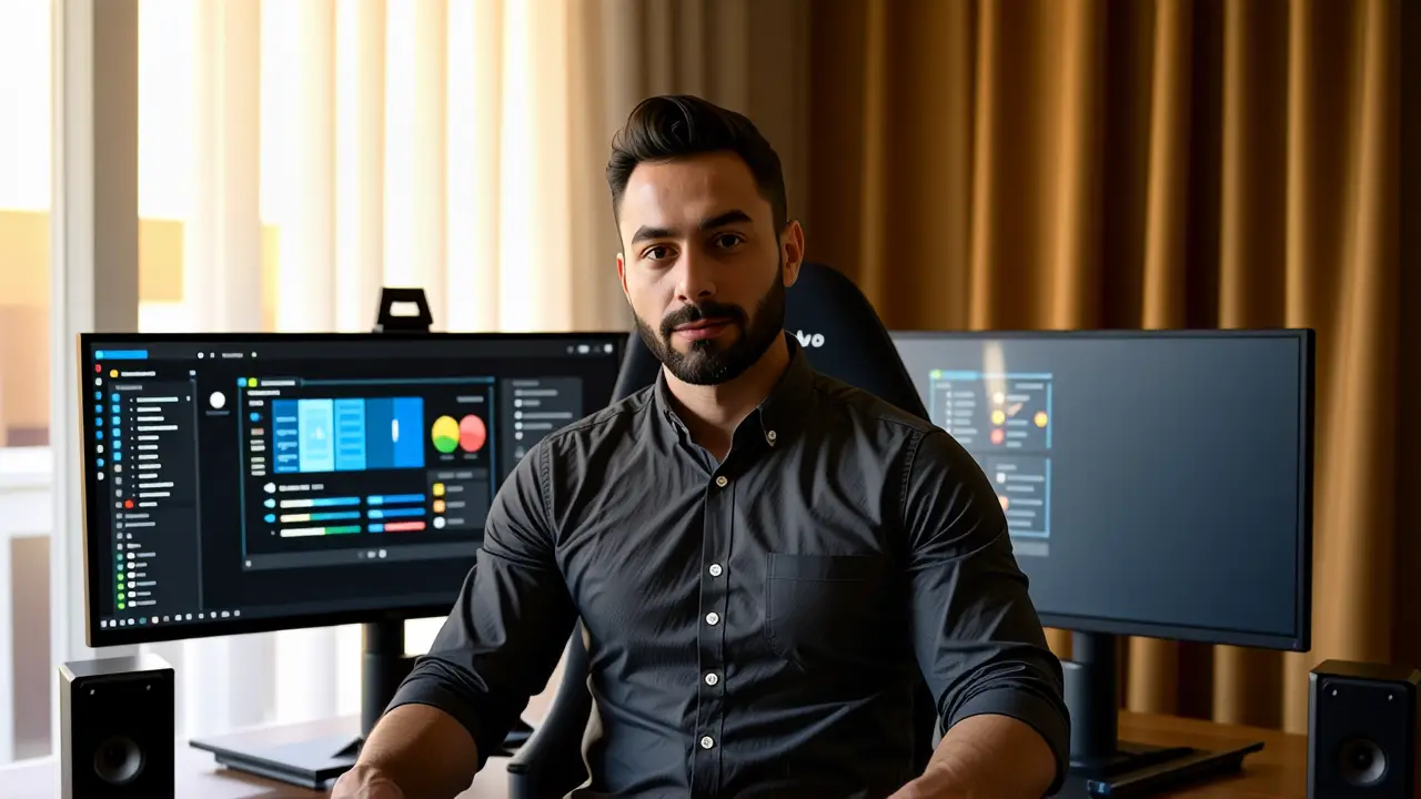 Configurar Dos Pantallas Windows 11: Guía Completa 3 Un hombre concentrado trabaja con arte digital