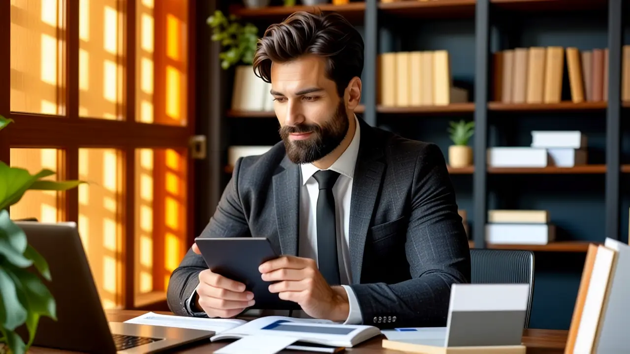 Un hombre moderno trabaja concentrado en un estudio