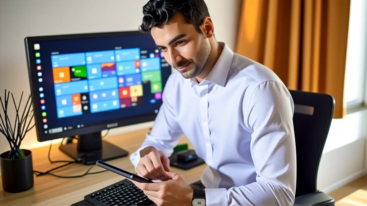 Un hombre moderno usa tablet en estudio