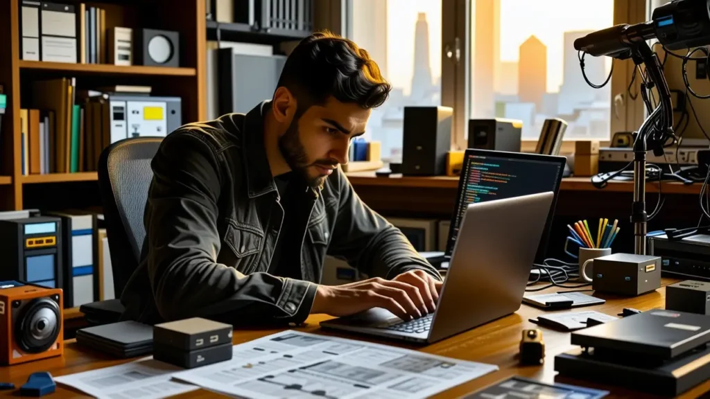 Un hombre realista trabaja en su oficina