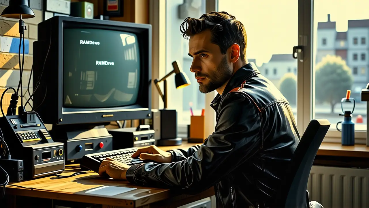 Configurar RAMDrive en Windows 98: Guía Rápida 3 Un hombre contempla la nostalgia informática vintage