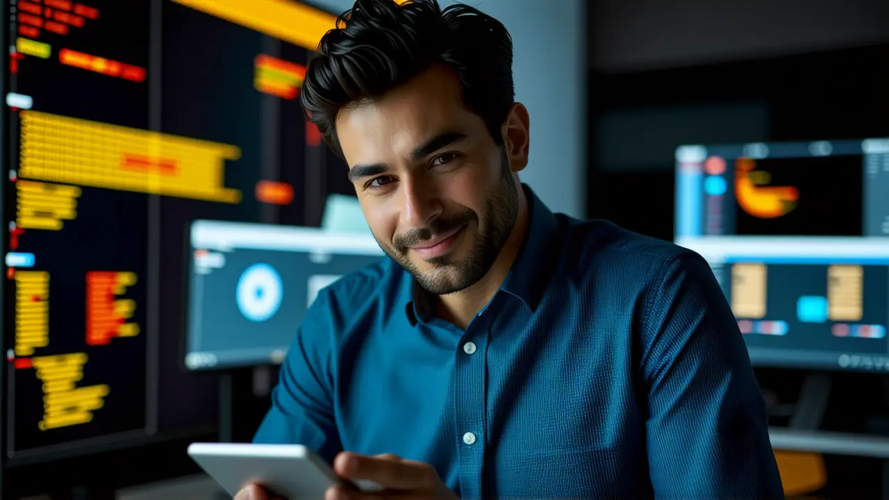 Recorte y anotación Windows: Captura fácil y rápida 2 Un hombre moderno captura una pantalla digital brillante