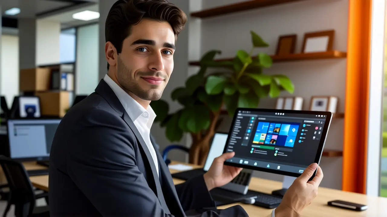 Recorte y anotación Windows: Captura fácil y rápida 3 Un hombre elegante usa una tableta en oficina