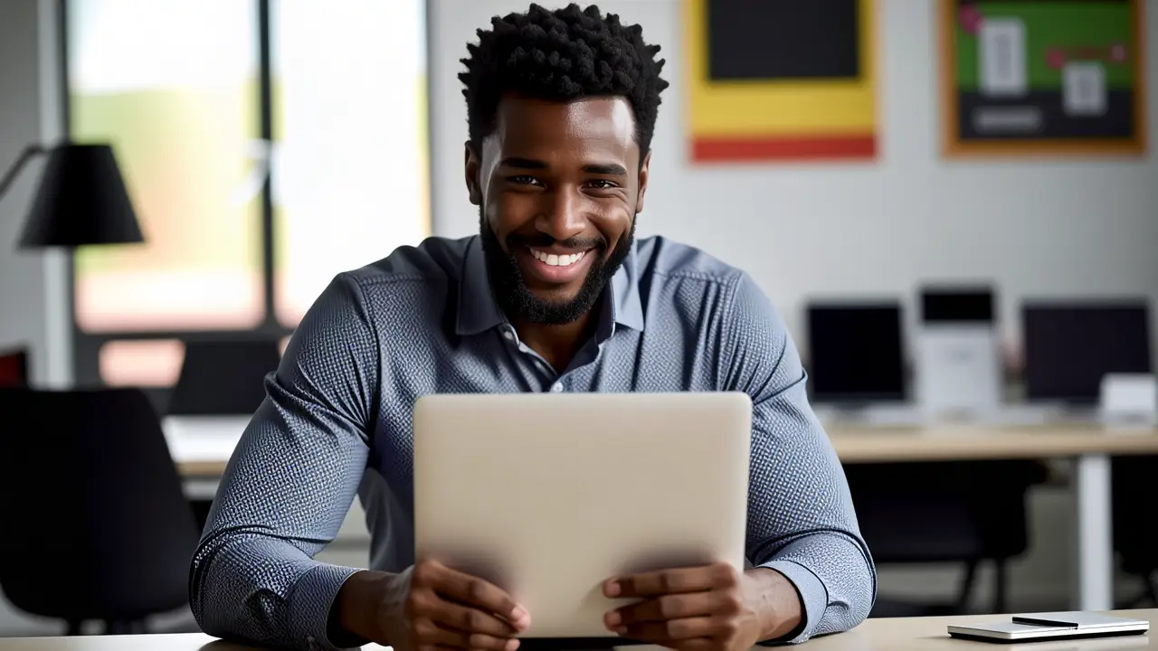 Un hombre resuelve problemas en una pantalla vintage